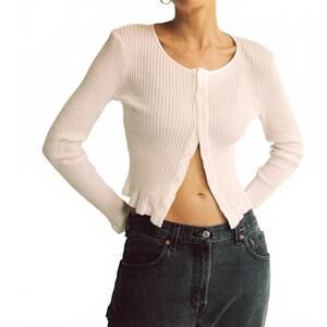 NEW LA RELAXED pointelle cardigan in cream